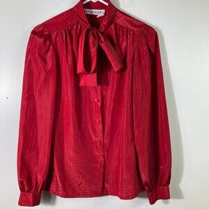 Womens Vintage Arabella Blake Bow Tie Neck Shirt‎ Button Long Sleeve Red 10